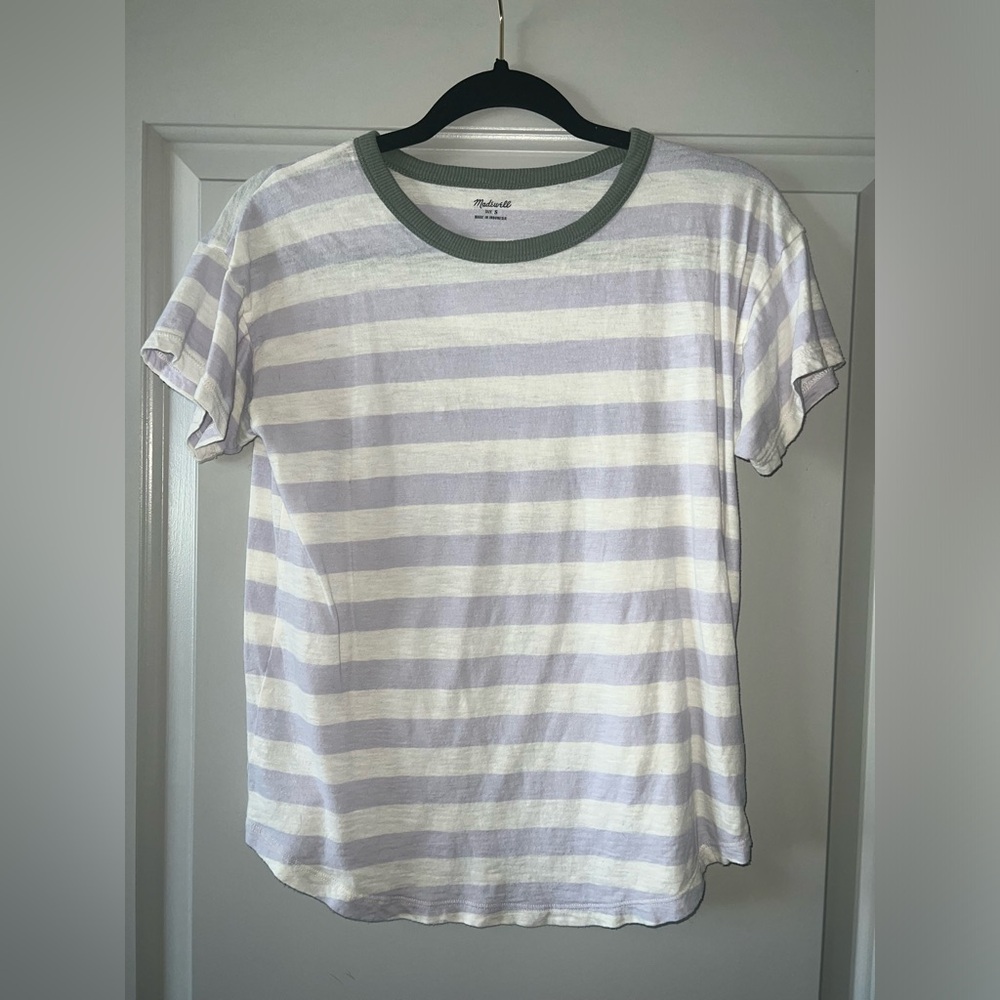 Madewell 100% Cotton Purple and White Stripped T-Shirt Size Small